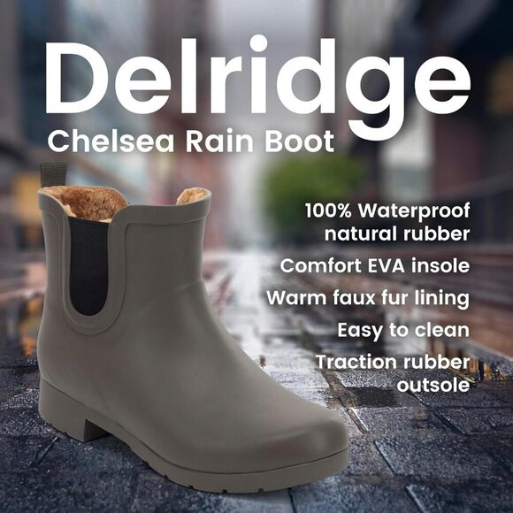 Women’s Brown Waterproof Plush Lined Slip On Rain Ankle Slim Chelsea Boots - Picture 7 of 13